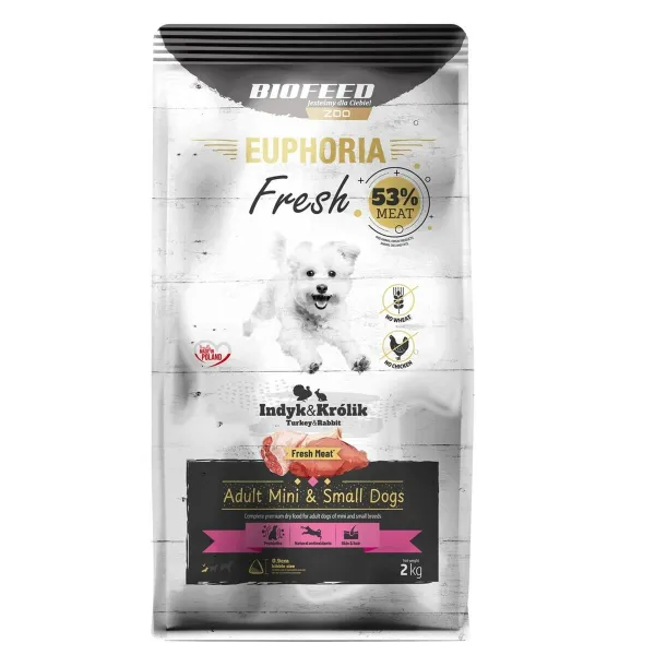 Pašarai Biofeed Euphoria Fresh Adult Mini & Small Turkey with rabbit Turkija 2 Kg Suaugęs 2,3 Kg
