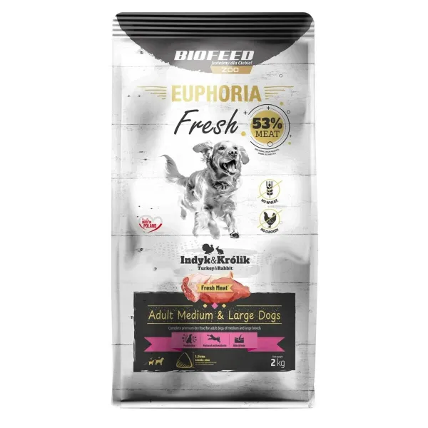 Фураж Biofeed Euphoria Adult Medium & Large dogs Turkey with rabbit индейка 2 Kg Для взрослых 2,3 Kg