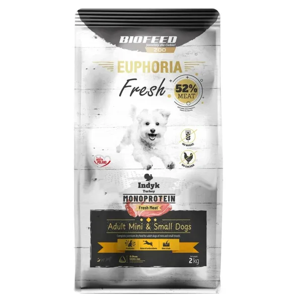 Фураж Biofeed Euphoria Fresh Adult Mini & Small Monoprotein Turkey индейка 2 Kg Для взрослых 2,3 Kg