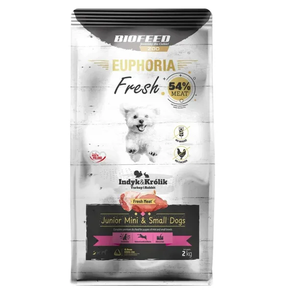 Фураж Biofeed Euphoria Fresh Junior Mini & Small Turkey with rabbit индейка 2 Kg Щенок / Юниор 2,3 Kg