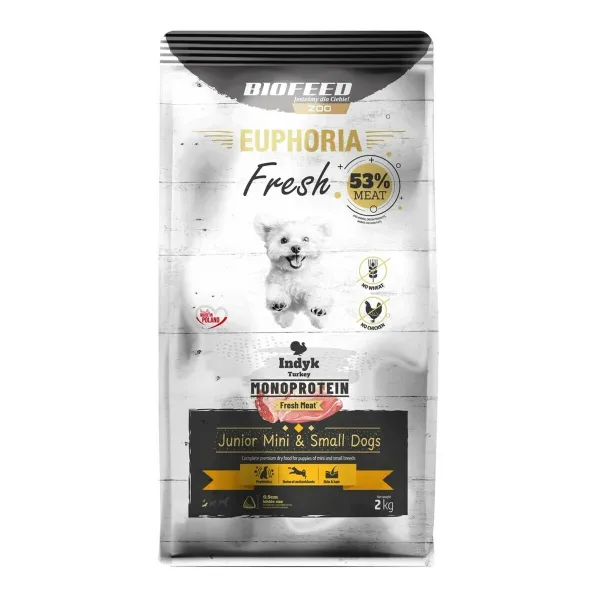 Фураж Biofeed Euphoria Fresh Junior Mini & Small Monoprotein Turkey индейка 2 Kg Щенок / Юниор 2,3 Kg