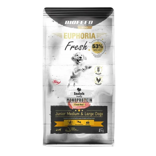 Фураж Biofeed Euphoria Fresh Junior Medium & Large Monoprotein Turkey индейка 2 Kg Щенок / Юниор 2,3 Kg