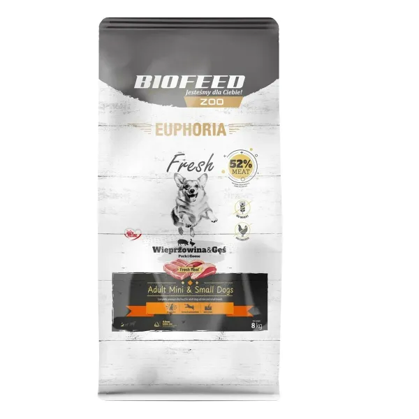 Pašarai Biofeed Euphoria Fresh Adult Mini & Small Pork with goose Šernas 8 kg Suaugęs