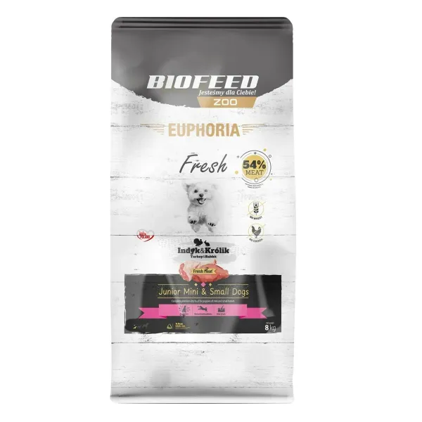 Pašarai Biofeed Euphoria Fresh Junior Mini & Small Turkey with rabbit Turkija 8 kg Vaikas / jaunėlis