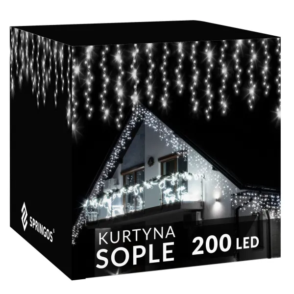 Šviesos užuolaida 200 LED girlianda, vidaus ir lauko ledo varveklių šviesos, šaltai baltos spalvos