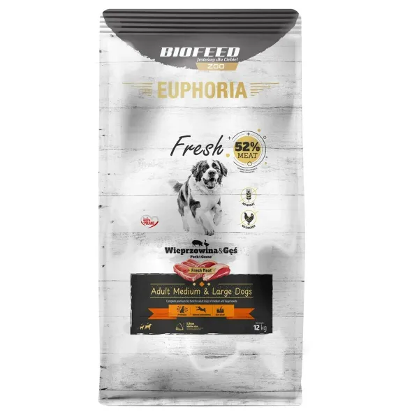 Fodder Biofeed Euphoria Fresh Adult Medium & Large Pork with goose Pig 12 kg Adult 12,7 KG