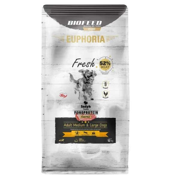 Pašarai Biofeed Euphoria Fresh Adult Medium & Large Monoprotein Turkey Turkija 12 kg Suaugęs 12,7 KG