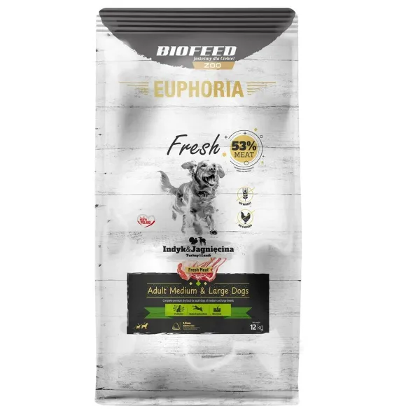 Фураж Biofeed Euphoria Fresh Adult Medium & Large Turkey with lamb индейка 12 kg Для взрослых 12,7 KG
