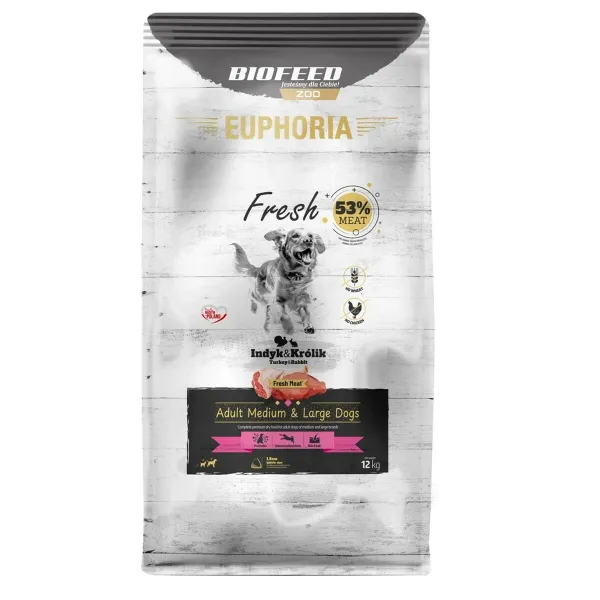 Фураж Biofeed EUPHORIA Fresh Adult Medium & Large dogs Turkey with rabbit индейка 12 kg Для взрослых 12,7 KG