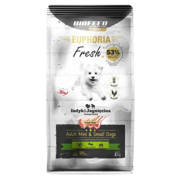 Lopbarība Biofeed Euphoria Fresh Adult Mini & Small Turkey with lamb Turcija 2 Kg Pieaugušais 2,3 Kg