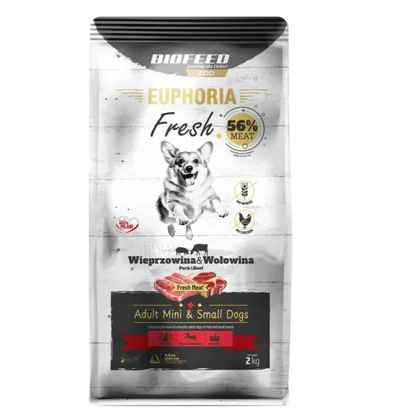Pašarai Biofeed Euphoria Fresh Adult Mini & Small Pork with beef Šernas 2 Kg Suaugęs 2,3 Kg