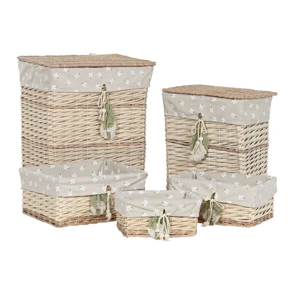 Basket set Home ESPRIT Green Beige Natural wicker 47 x 35 x 55 cm 5 Pieces