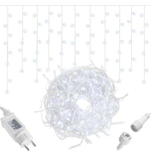 Šviesos užuolaida 200 LED girlianda, vidaus ir lauko ledo varveklių šviesos, šaltai baltos spalvos
