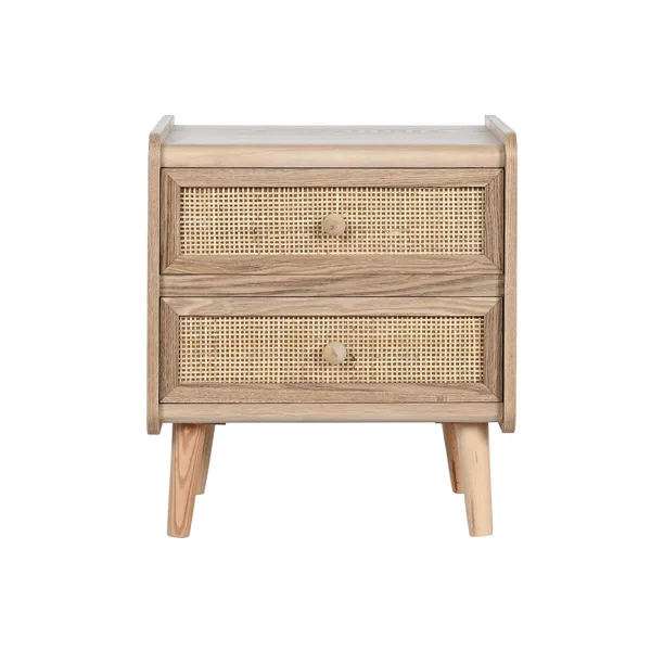 Nightstand Home ESPRIT Natural Rattan Paolownia wood 40 x 30 x 48 cm