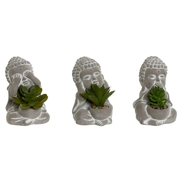 Decorative Plant Home ESPRIT Polyethylene Cement Buddha Oriental 8,5 x 7 x 11 cm (3 Units)