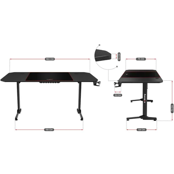 Письменный стол Gaming Huzaro HZ-Hero 4.7 Чёрный Деревянный MDF 160 x 75 cm