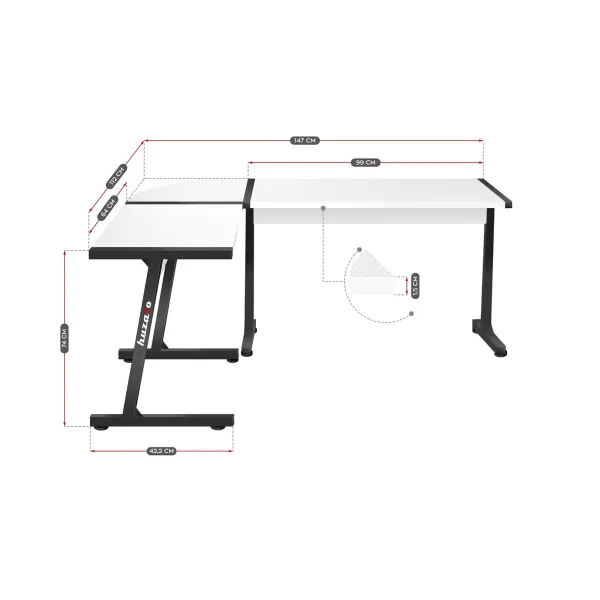 rakstāmgalds Huzaro HZ-Hero 6.0 Balts Tērauds Oglekļa šķiedra 178 x 4 x 112 cm