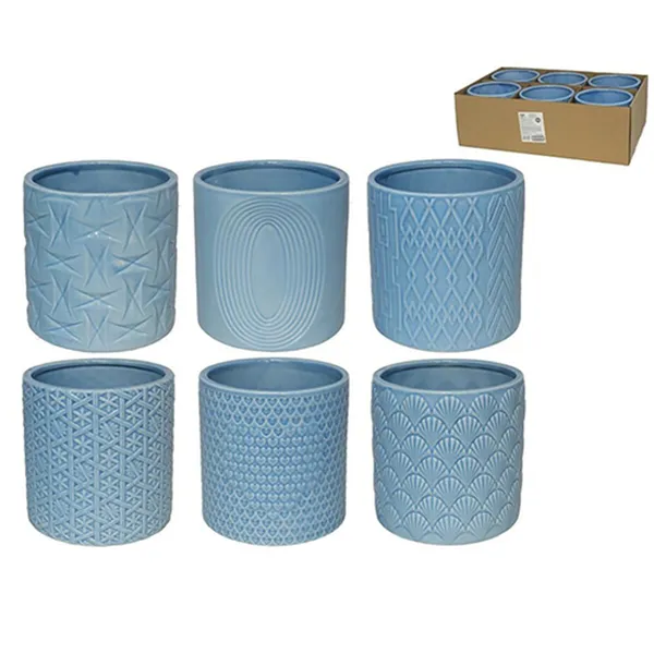 Set of Planters Gerimport Deco Blue Ceramic 13,5 x 13,5 x 13,2 cm (6 Units)