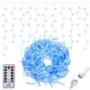 Gaismas aizkars ar tālvadības pulti, 300 LED virtene, iekštelpu/āra apgaismojums, lāsteku krāsā, zils