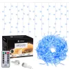 Gaismas aizkars ar tālvadības pulti, 300 LED virtene, iekštelpu/āra apgaismojums, lāsteku krāsā, zils