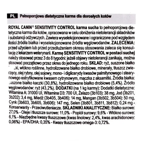 Kačių maistas Royal Canin Sensitivity Control Višta Antis Ryžiai 1,5 Kg