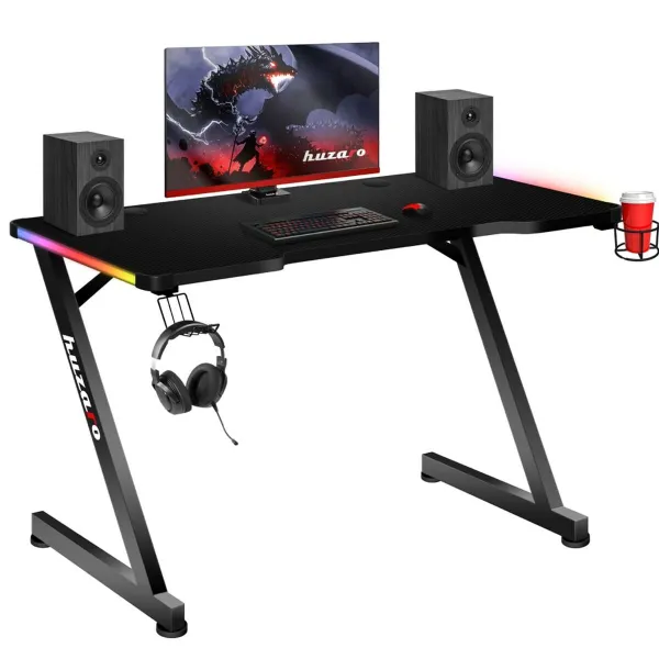 Rašomasis stalas Huzaro HZ-Hero 2.5 RGB Juoda Aliuminis Plienas 120 x 60 cm