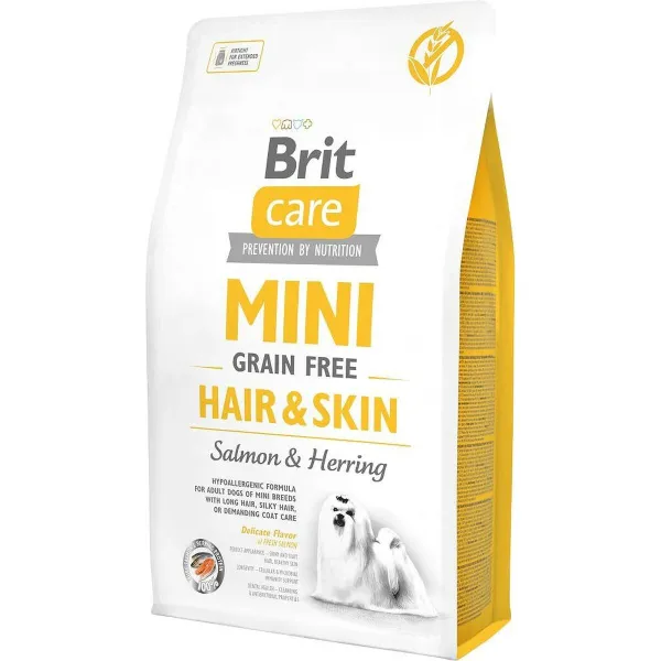Pašarai Brit Mini Hair&Skin Suaugęs Lašišos raudonumo spalva Žuvis Avis 2 Kg