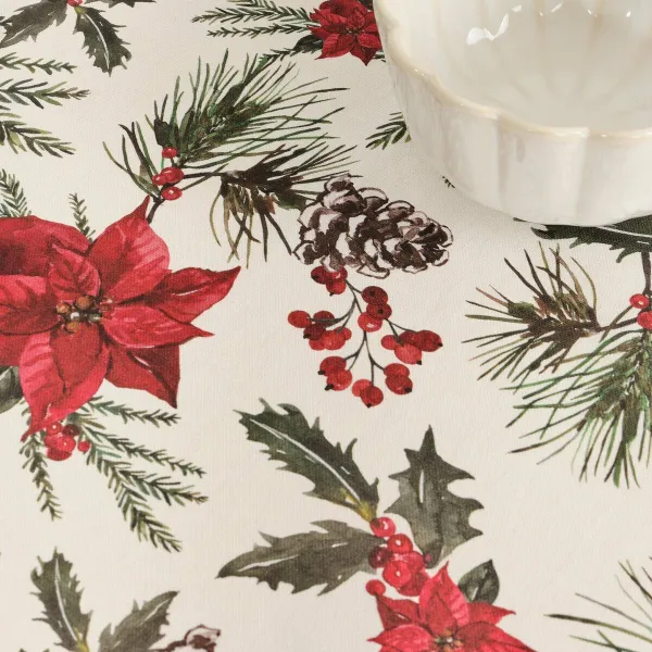 Stain-proof resined tablecloth Mauré Christmas Flowers 100 x 140 cm