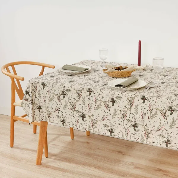 Dėmėms atspari derva dengta staltiesė Belum Christmas Mistletoe Raudona Žalia Natūralus 100 x 140 cm