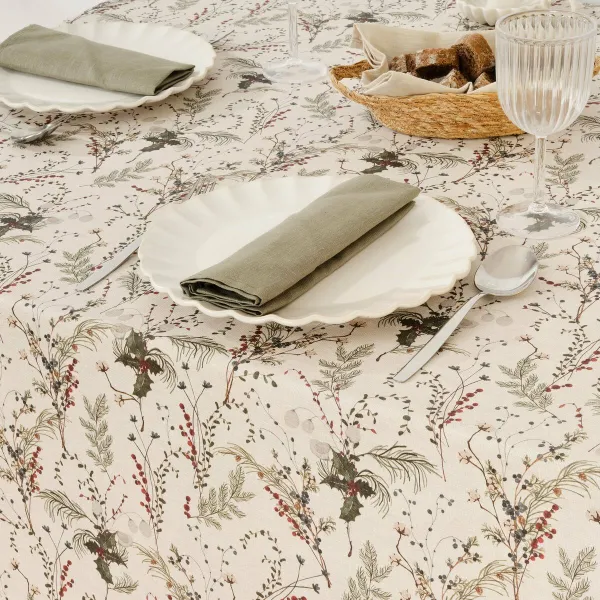 Stain-proof resined tablecloth Belum Christmas Mistletoe Red Green Natural 100 x 140 cm