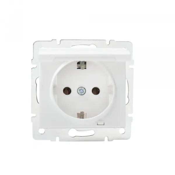 Socket Outlet Earthed - With Protection Cover - FireProof Plastic DOMO