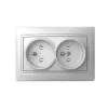 Type E double power socket, complete, with contact protection DOMO