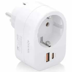 Wall Plug with 2 USB Ports Aisens ASPS-1A1C06-W White 100-250 V 16 A