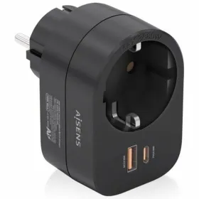 Wall Plug with 2 USB Ports Aisens ASPS-1A1C07-BK Black 100-250 V 16 A