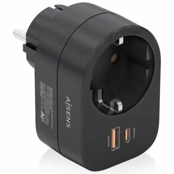 Настенная розетка с 2 портами USB Aisens ASPS-1A1C07-BK Чёрный 100-250 V 16 A