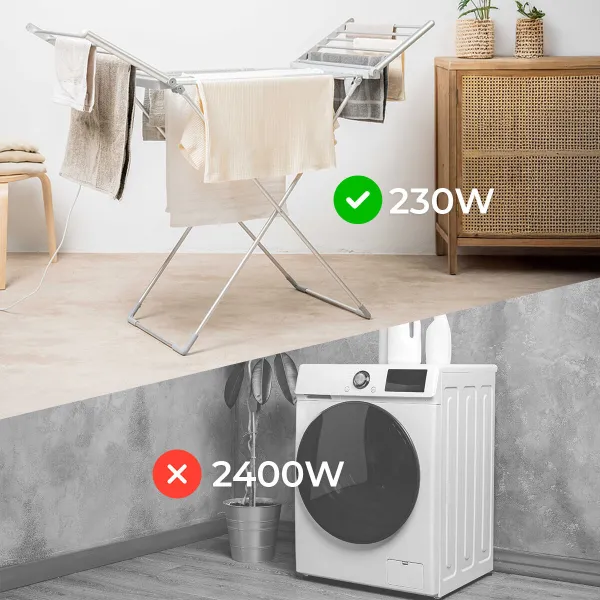 Sulankstomas elektrinis skalbinių džiovintuvas su sparneliais, jutikliniu ekranu, laikmačiu ir temperatūros kontrole Warmmat Inn