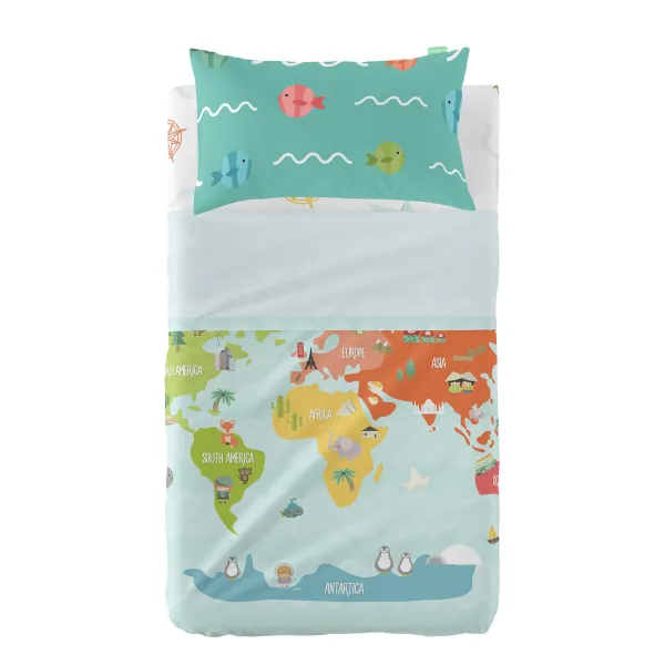 Cot Bedding Set HappyFriday Happynois World Map Multicolour