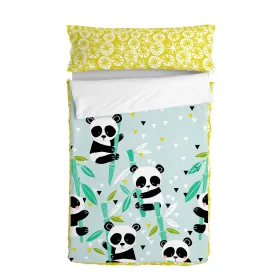 Gultas veļa ar rāvējslēdzēju un segu HappyFriday Moshi Moshi Panda Garden Blue Zils 42 x 20 x 50 cm