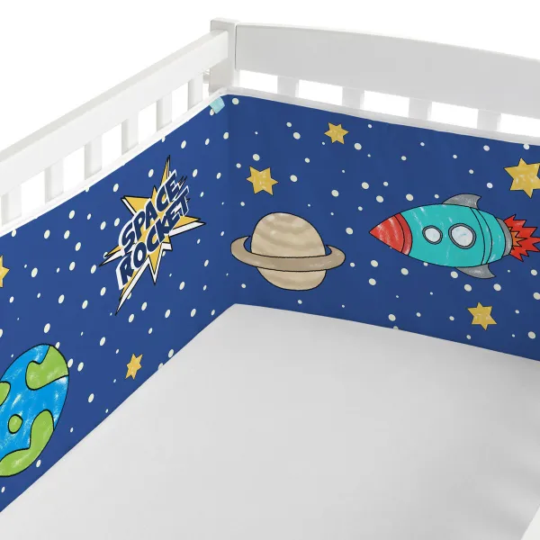 Cot protector HappyFriday Mr Fox Space rocket  Multicolour 210 x 40 cm