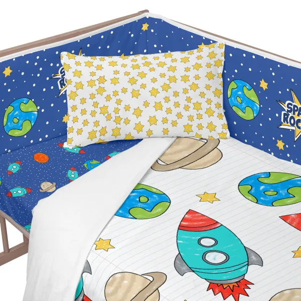 Cot protector HappyFriday Mr Fox Space rocket  Multicolour 210 x 40 cm