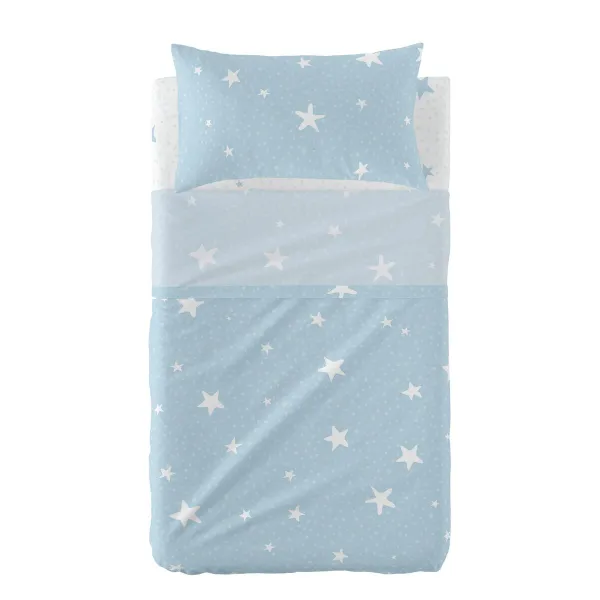 Cot Bedding Set HappyFriday Basic Kids Little star Blue Baby Crib