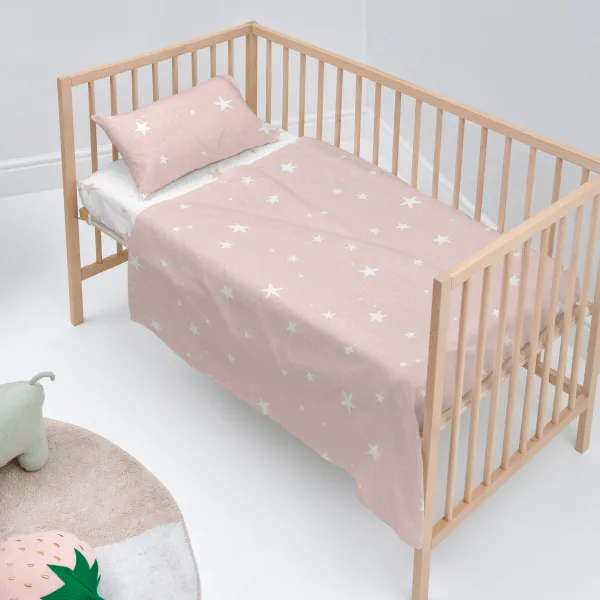 Cot Bedding Set HappyFriday Basic Kids Little star Pink