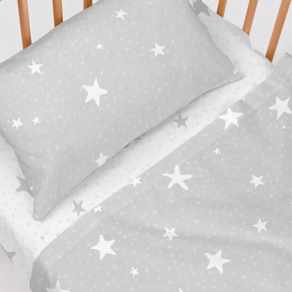 Pussilakana ilman täytettä HappyFriday Basic Kids Little star Harmaa Vauvan kehto 2 Kappaletta