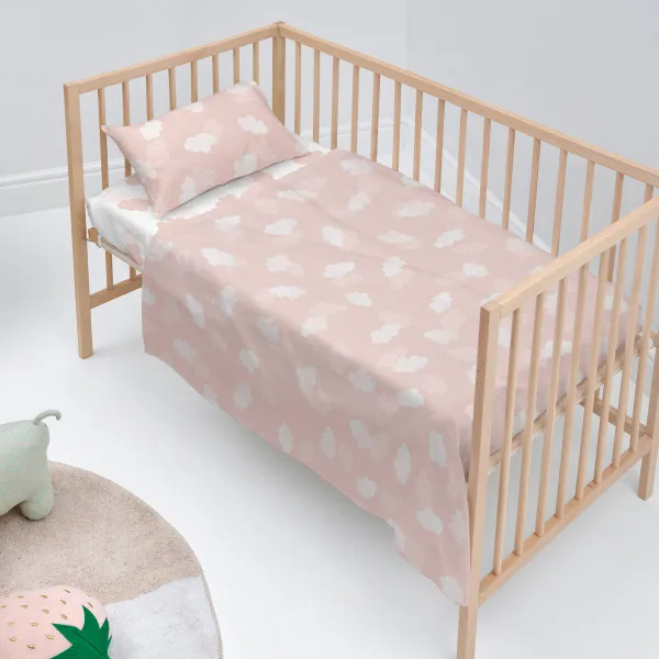 Pussilakana ilman täytettä HappyFriday Basic Kids Clouds Pinkki Vauvan kehto 2 Kappaletta