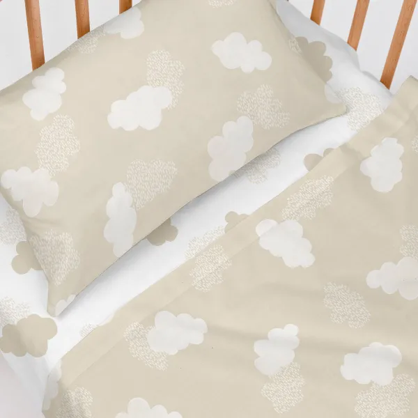 Cot Bedding Set HappyFriday Basic Kids Clouds Beige
