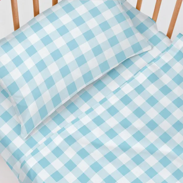 Cot Bedding Set HappyFriday Basic Kids Vichy Blue Baby Crib