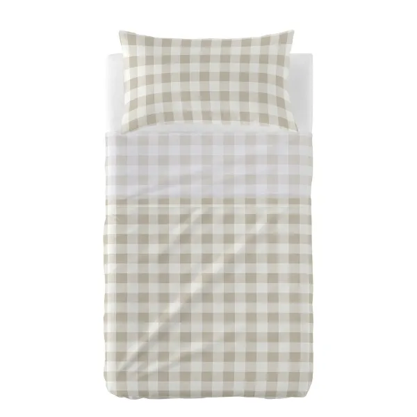 Cot Bedding Set HappyFriday Basic Kids Vichy Beige Baby Crib