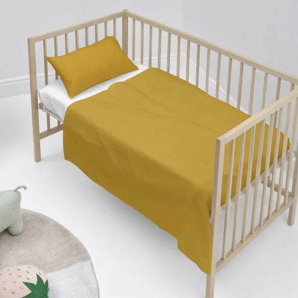 Cot Bedding Set HappyFriday BASIC KIDS Mustard Baby Crib