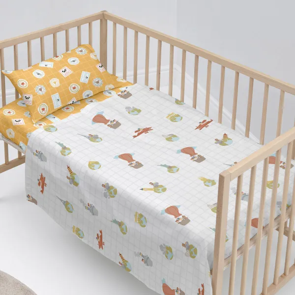 Cot Bedding Set HappyFriday Mr Fox World Trip Multicolour