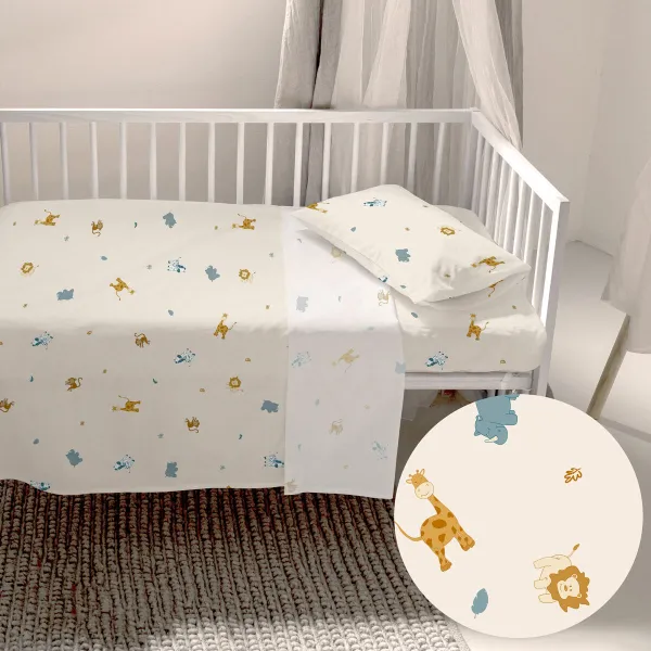 Cot Bedding Set HappyFriday  HF Mini Animals Multicolour Baby Crib